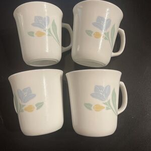 Corning Corelle Friendship Pattern Coffee Cup Mug Tea Cup Set Of 4 Blue Green